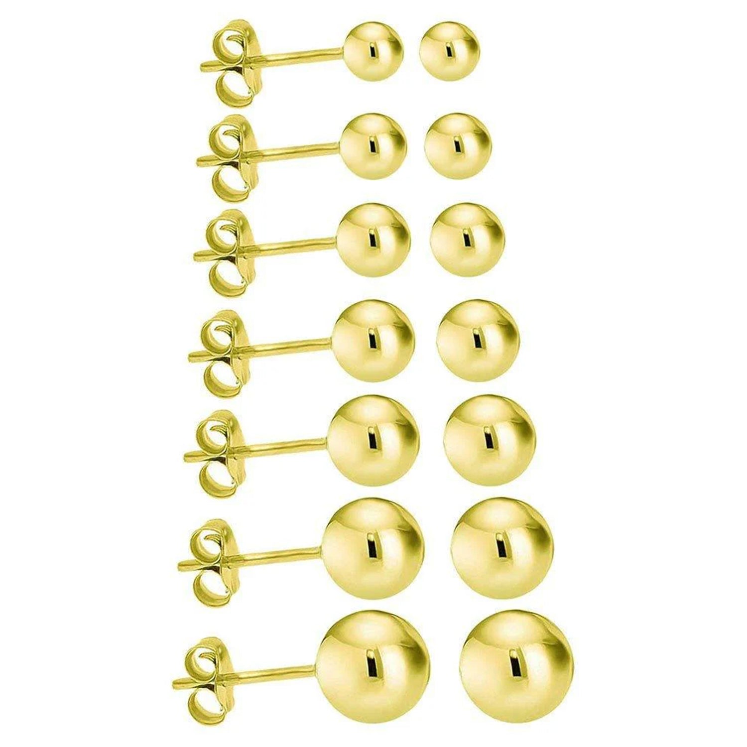 14K Gold Bead Push Back Stud Earrings