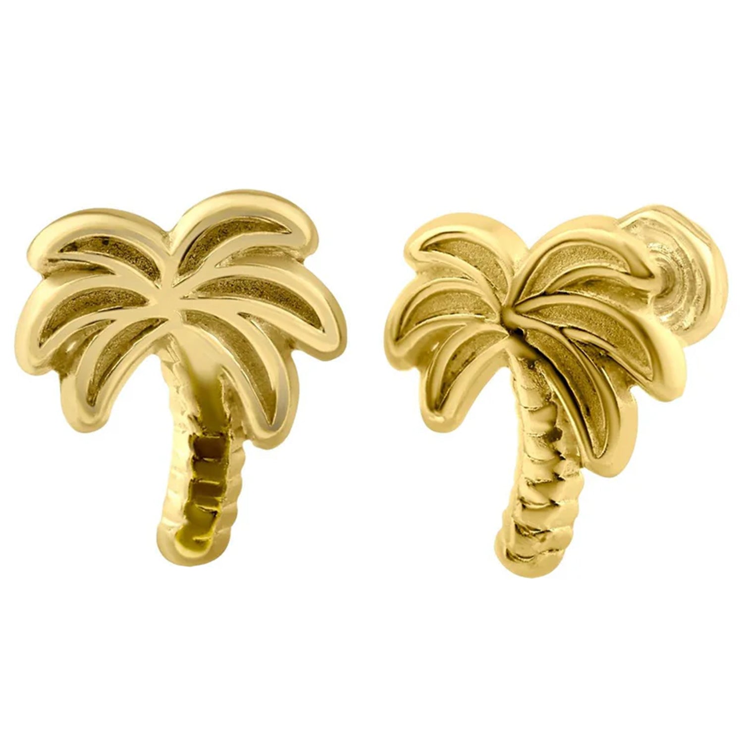 14K Gold Palm Tree Screw Back Stud Earrings