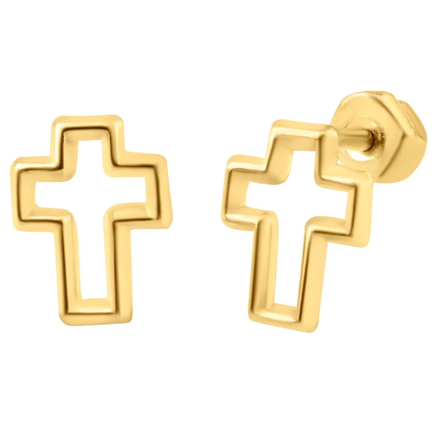 14K Gold Cross Screw Back Stud Earrings