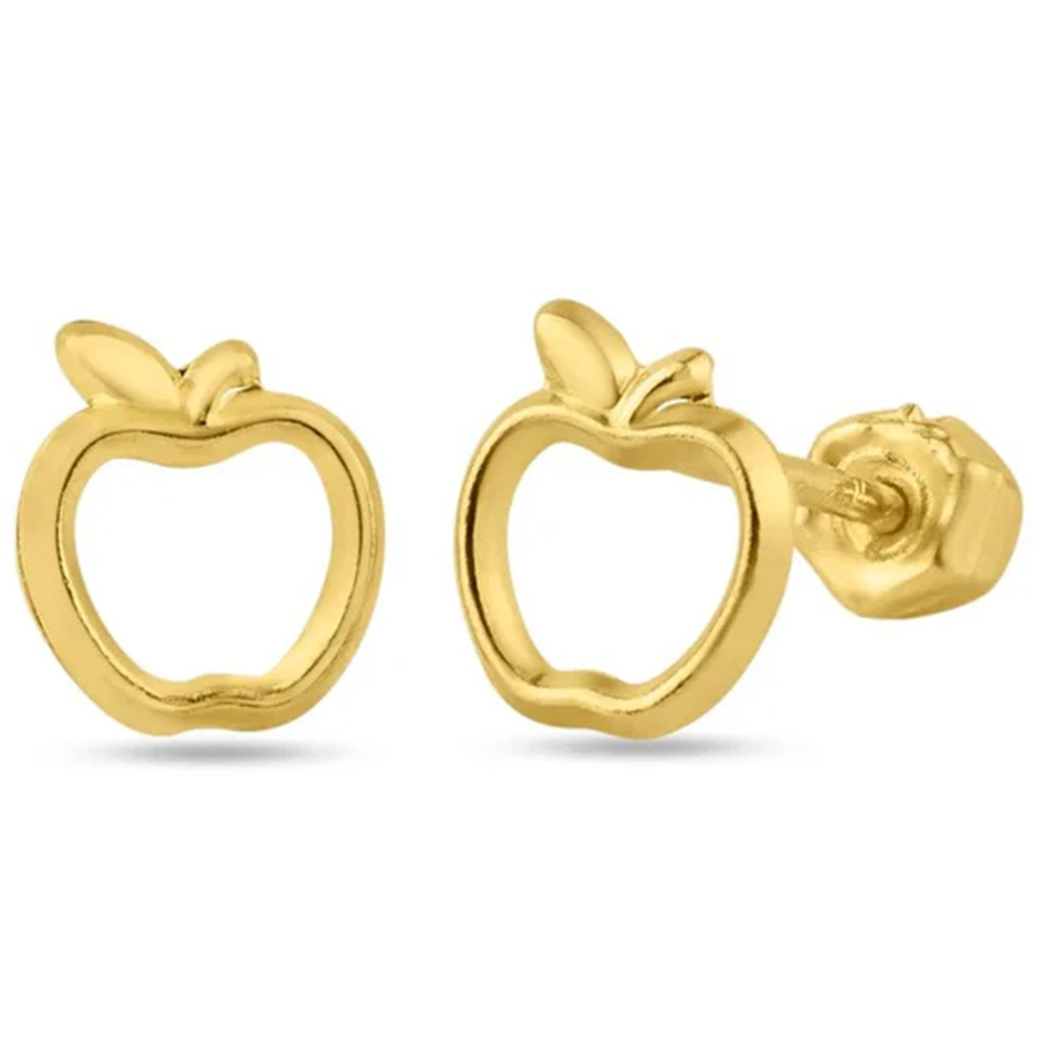 14K Gold Apple Screw Back Stud Earrings