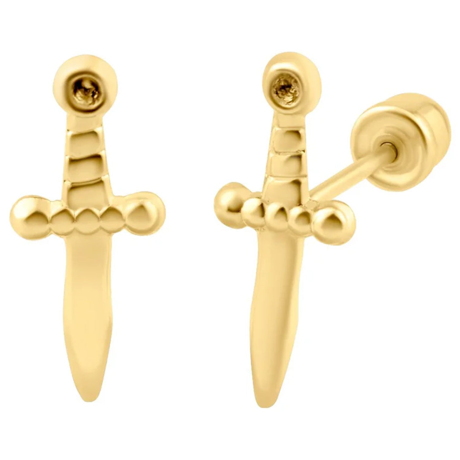 14K Gold Sword Screw Back Stud Earrings