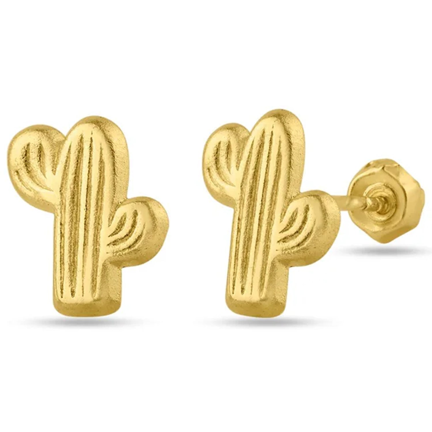 14K Gold Cactus Screw Back Stud Earrings
