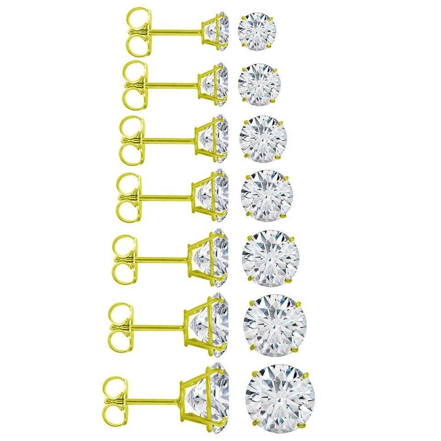 14K Gold CZ Push Back Stud Earrings