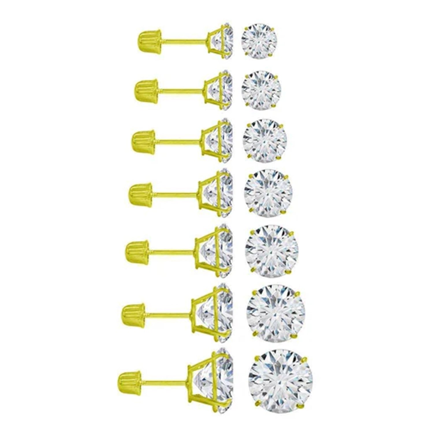 14K Gold CZ Screw Back Stud Earrings
