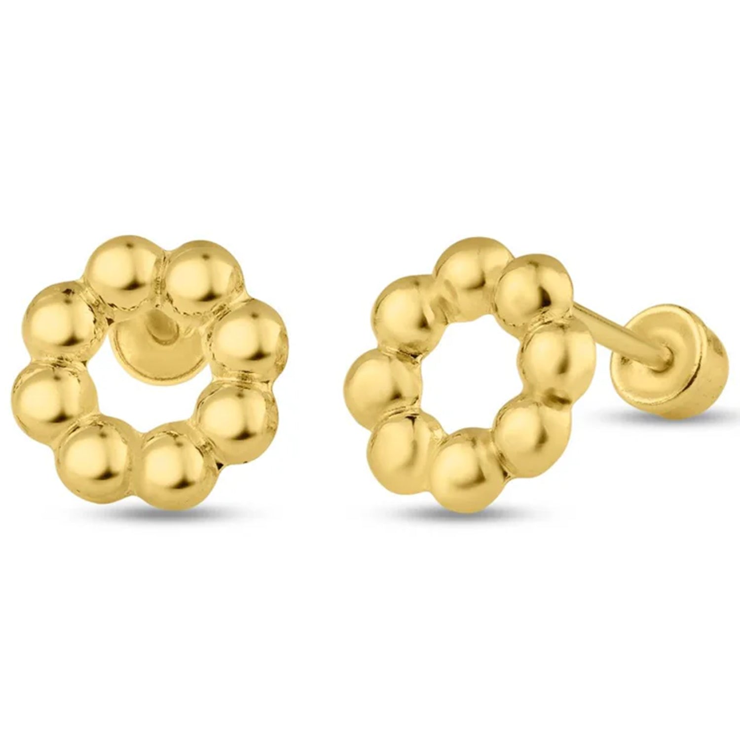 14K Gold Beaded Circle Stud Earrings