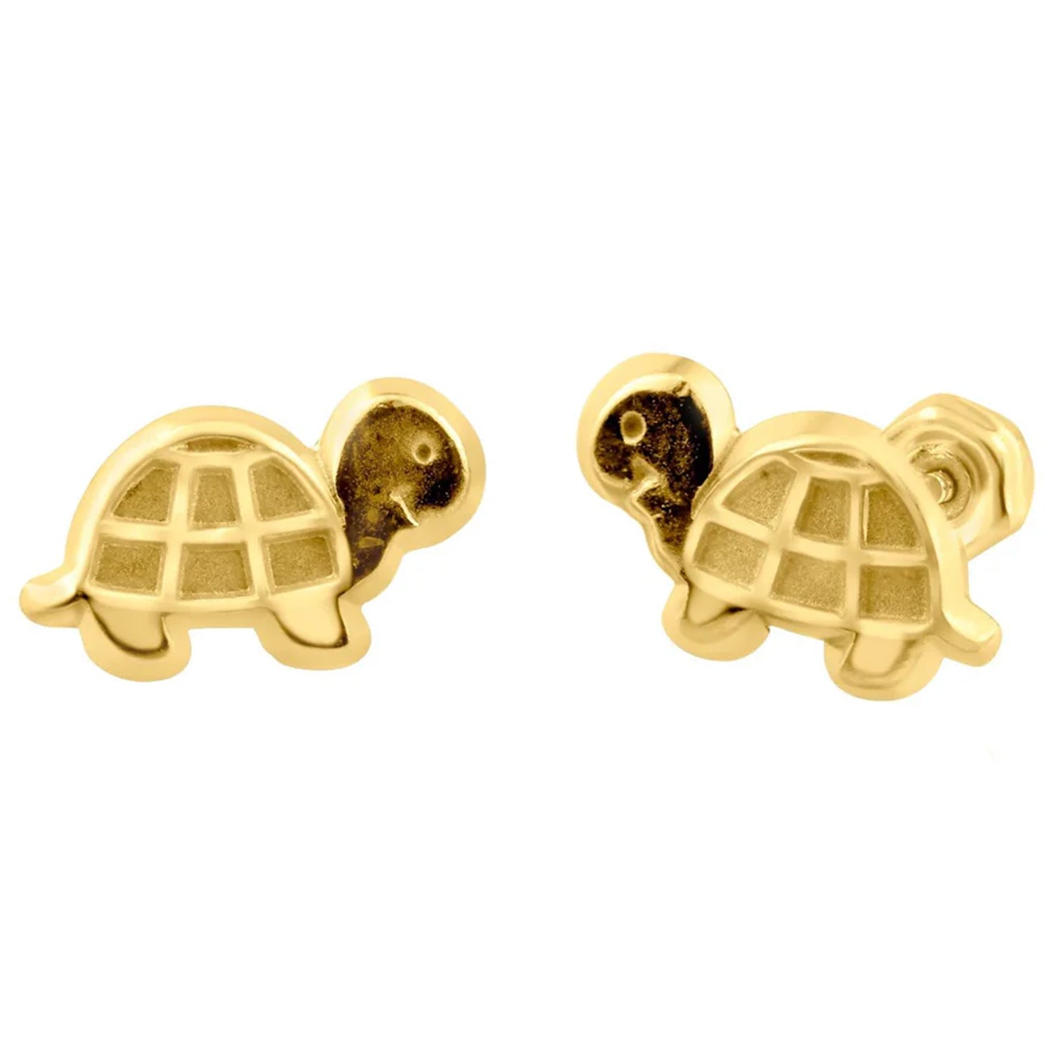 14K Gold Turtle Screw Back Stud Earrings