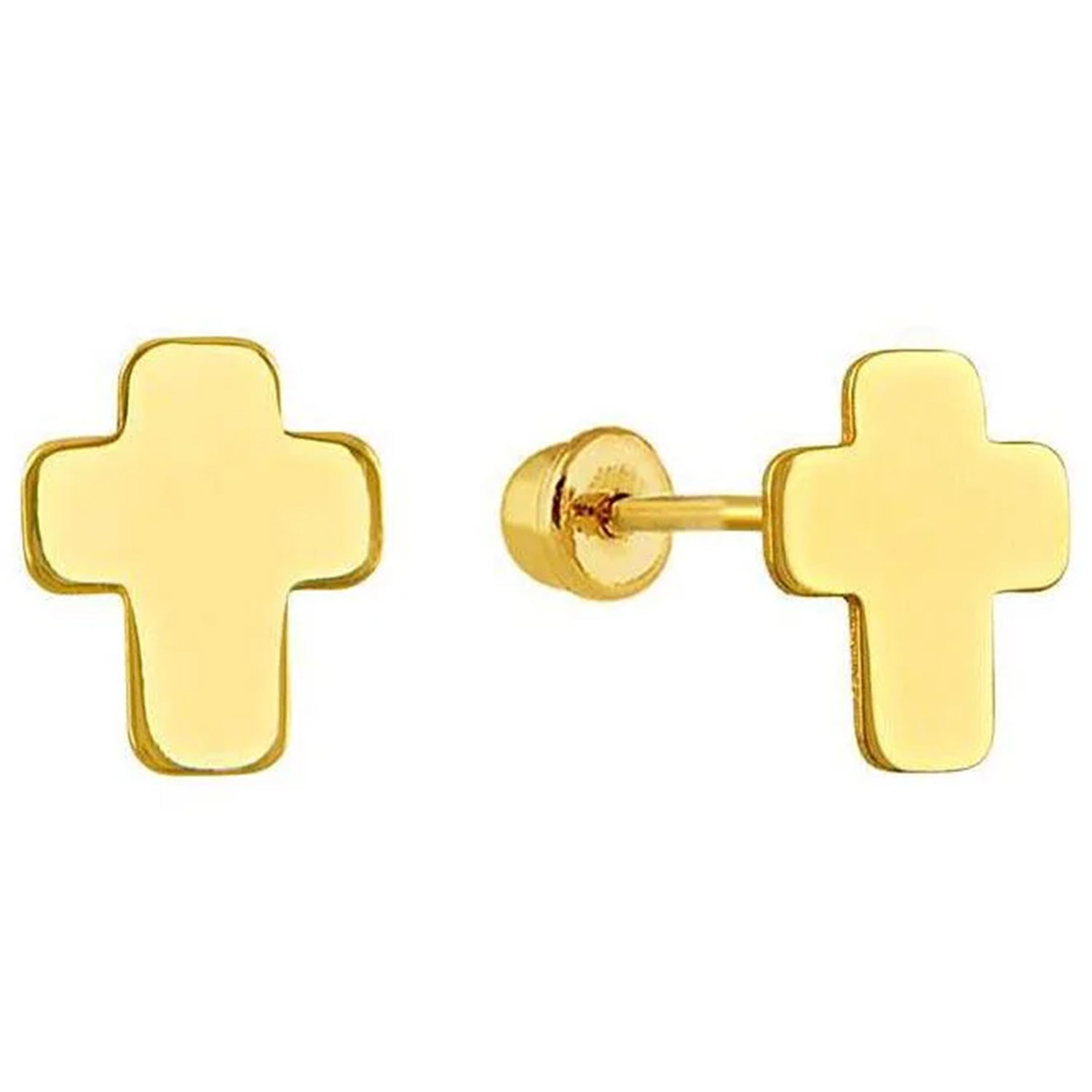 14K Gold Cross Screw Back Stud Earrings