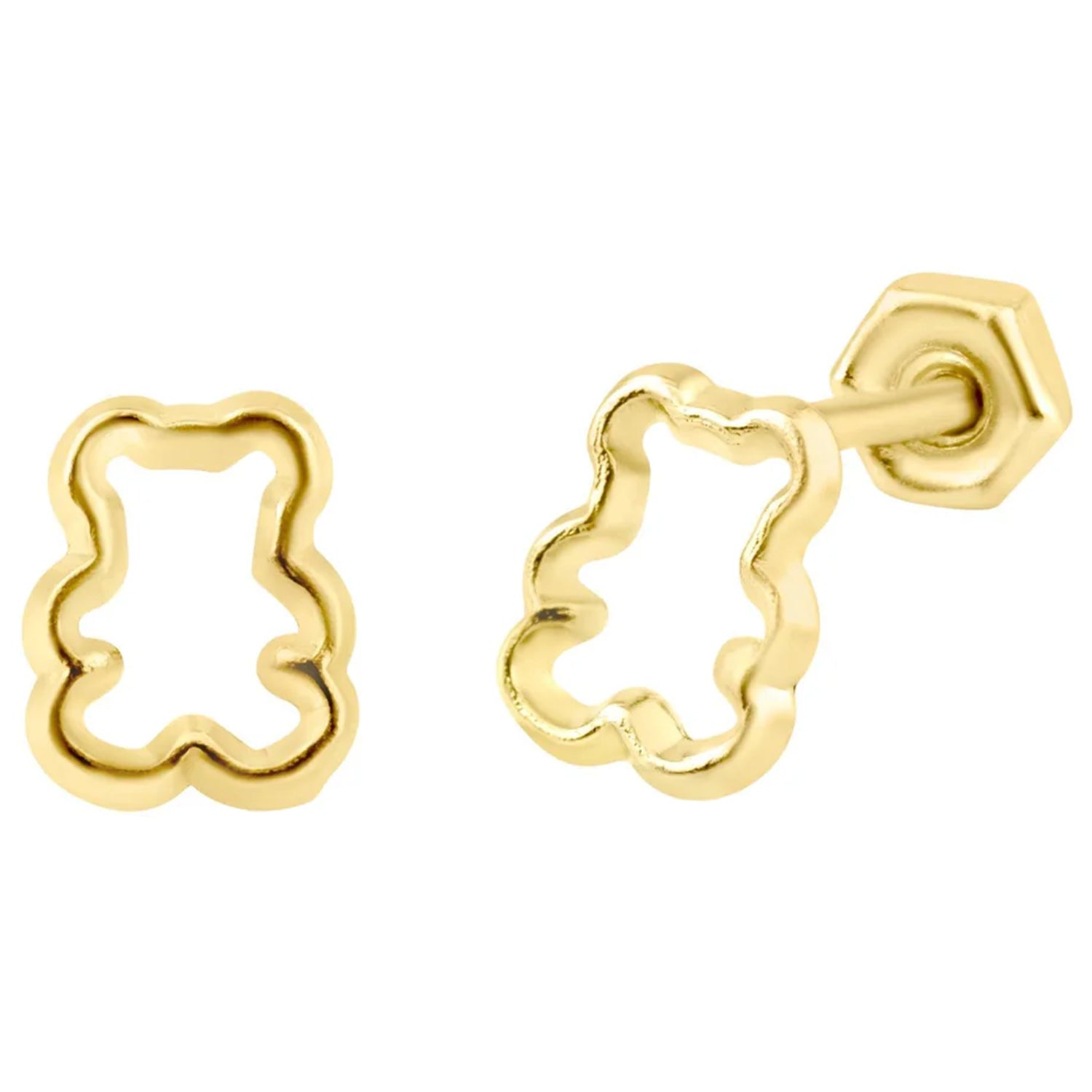 14K Gold Bear Screw Back Stud Earrings