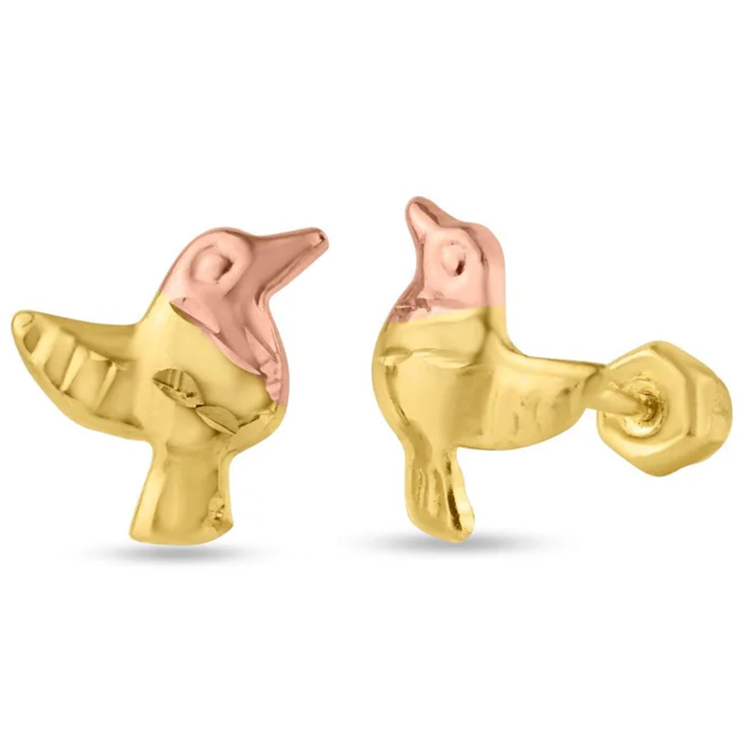 14K Gold Bird Screw Back Stud Earrings