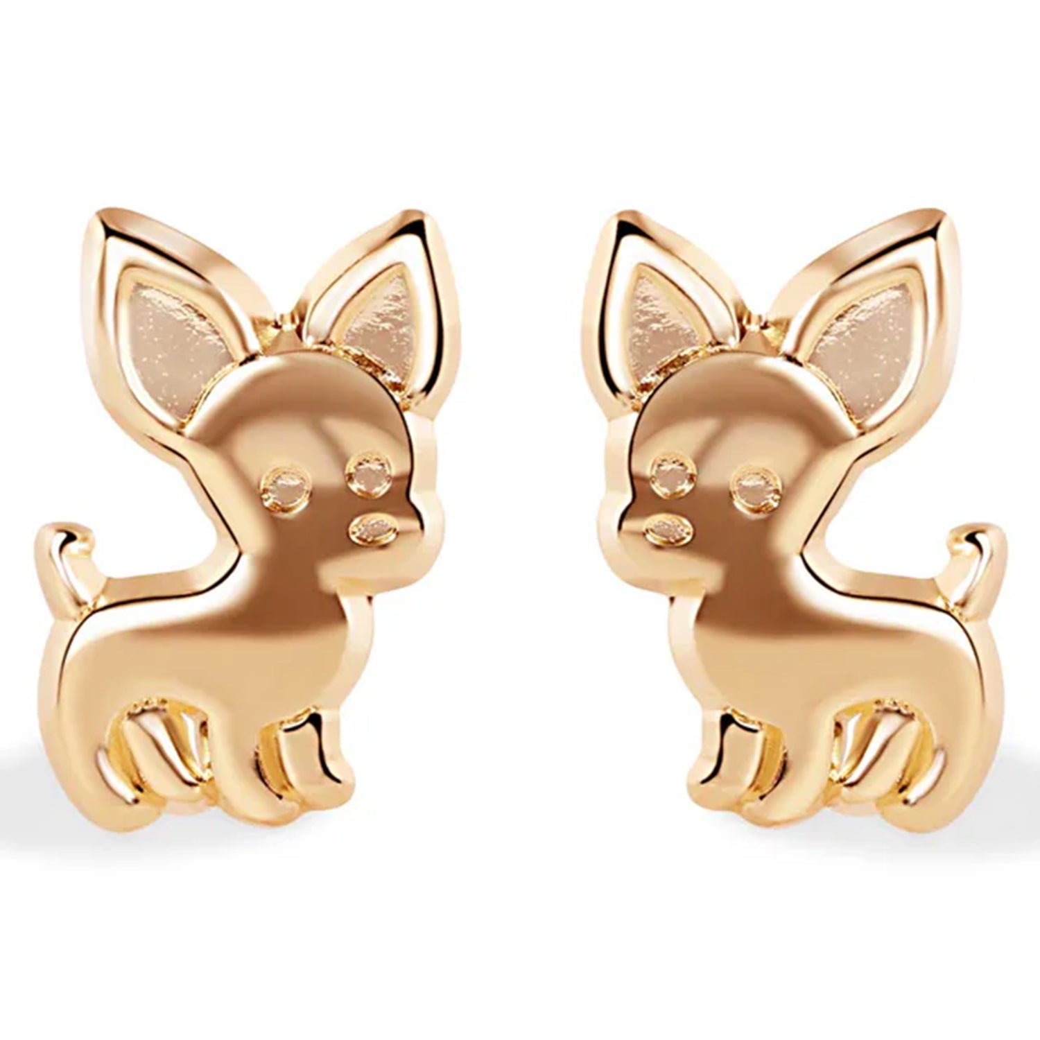 14K Gold Chihuahua Screw Back Stud Earrings
