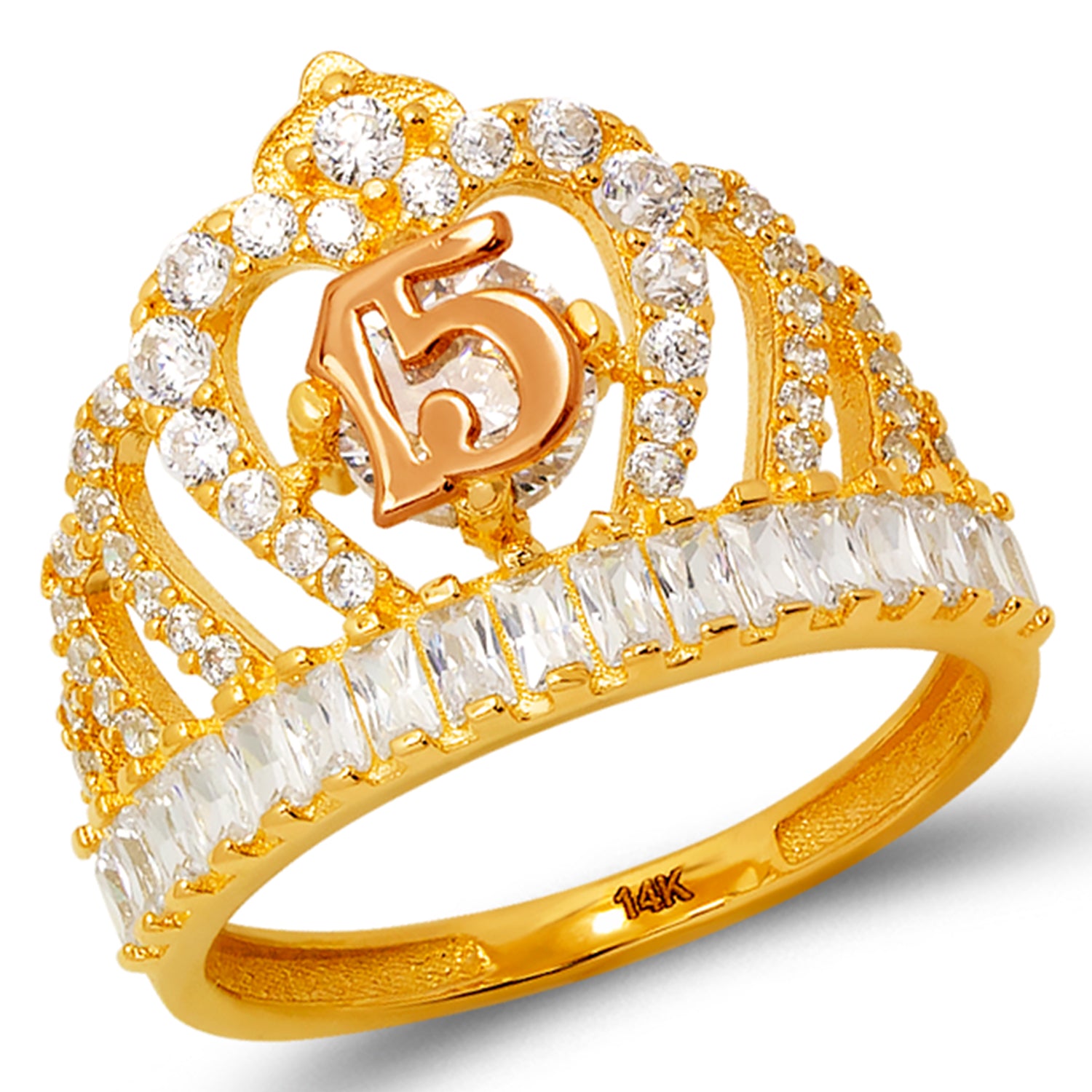 14K Gold CZ 15 Anos Tiara Ring