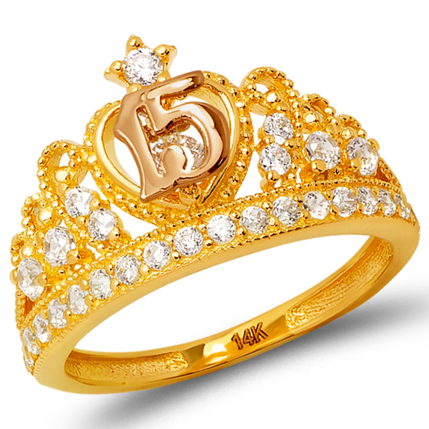 14K Gold CZ 15 Anos Tiara Ring