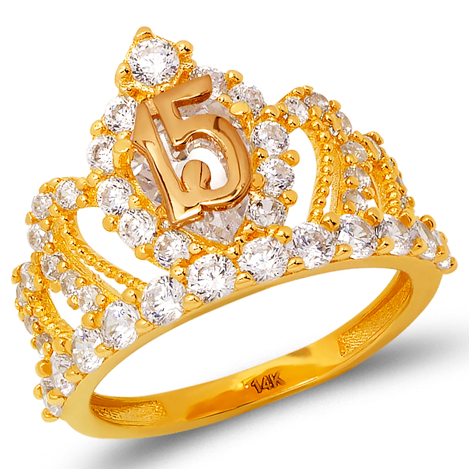 14K Gold CZ 15 Anos Tiara Ring