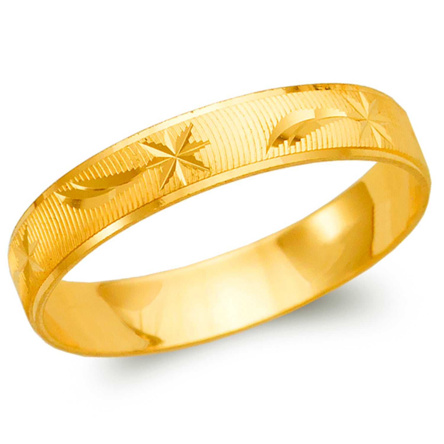 14K Gold 4 mm D/C Star Band Ring