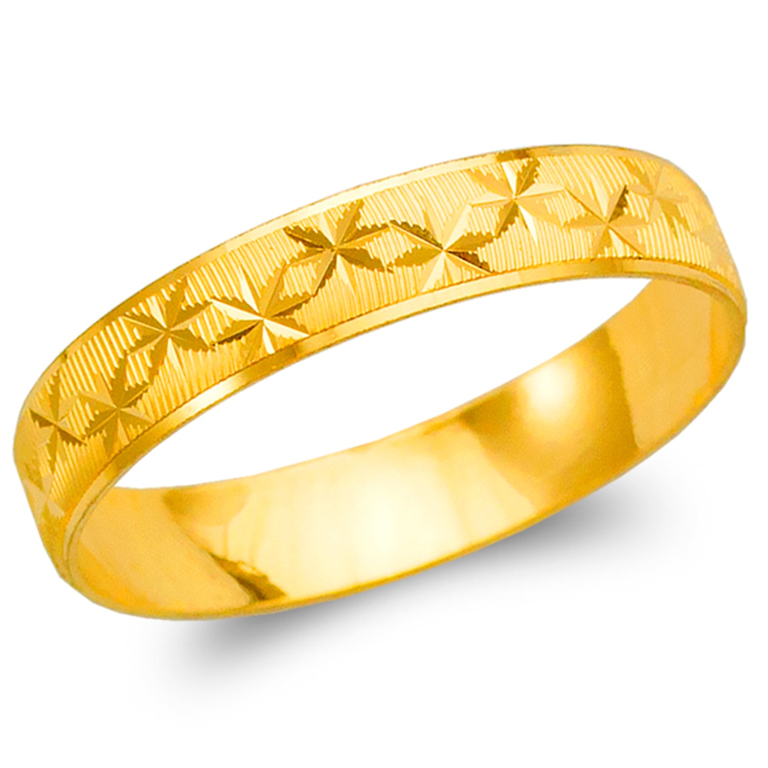 14K Gold 4 mm D/C Star Band Ring