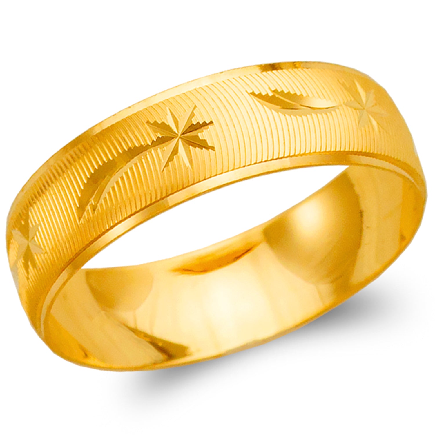 14K Gold 6 mm D/C Star Band Ring