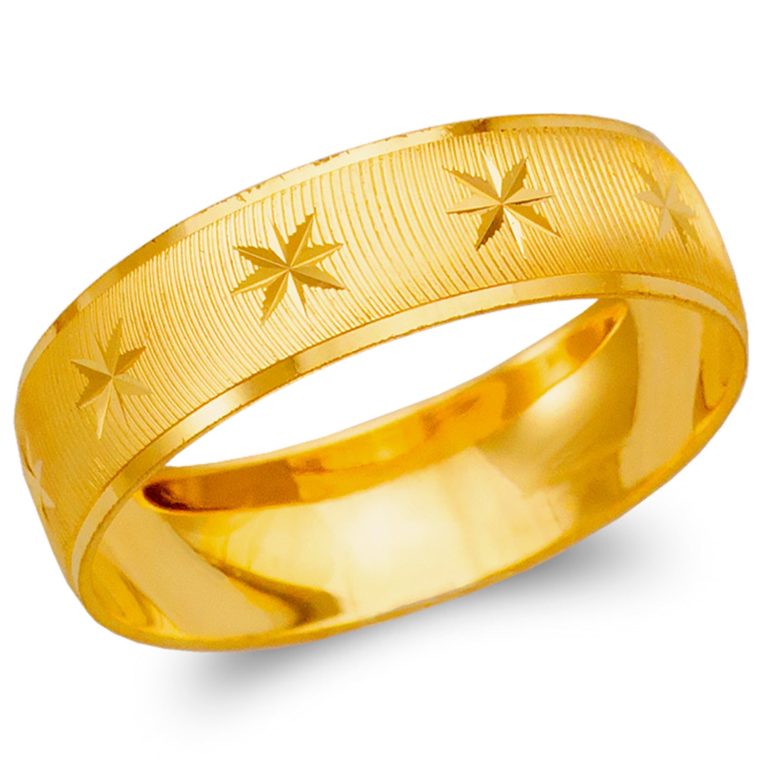 14K Gold 6 mm D/C Star Band Ring