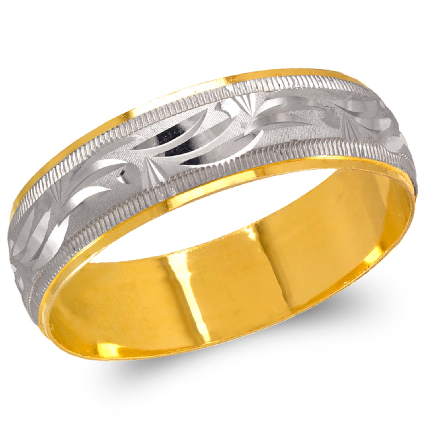 14K Gold Two Tone 6 mm D/C Band Ring