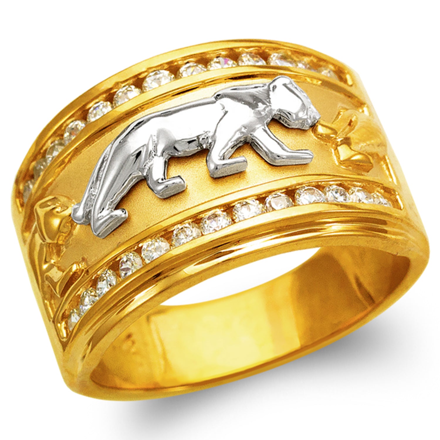 14K Gold CZ Jaguar Ring