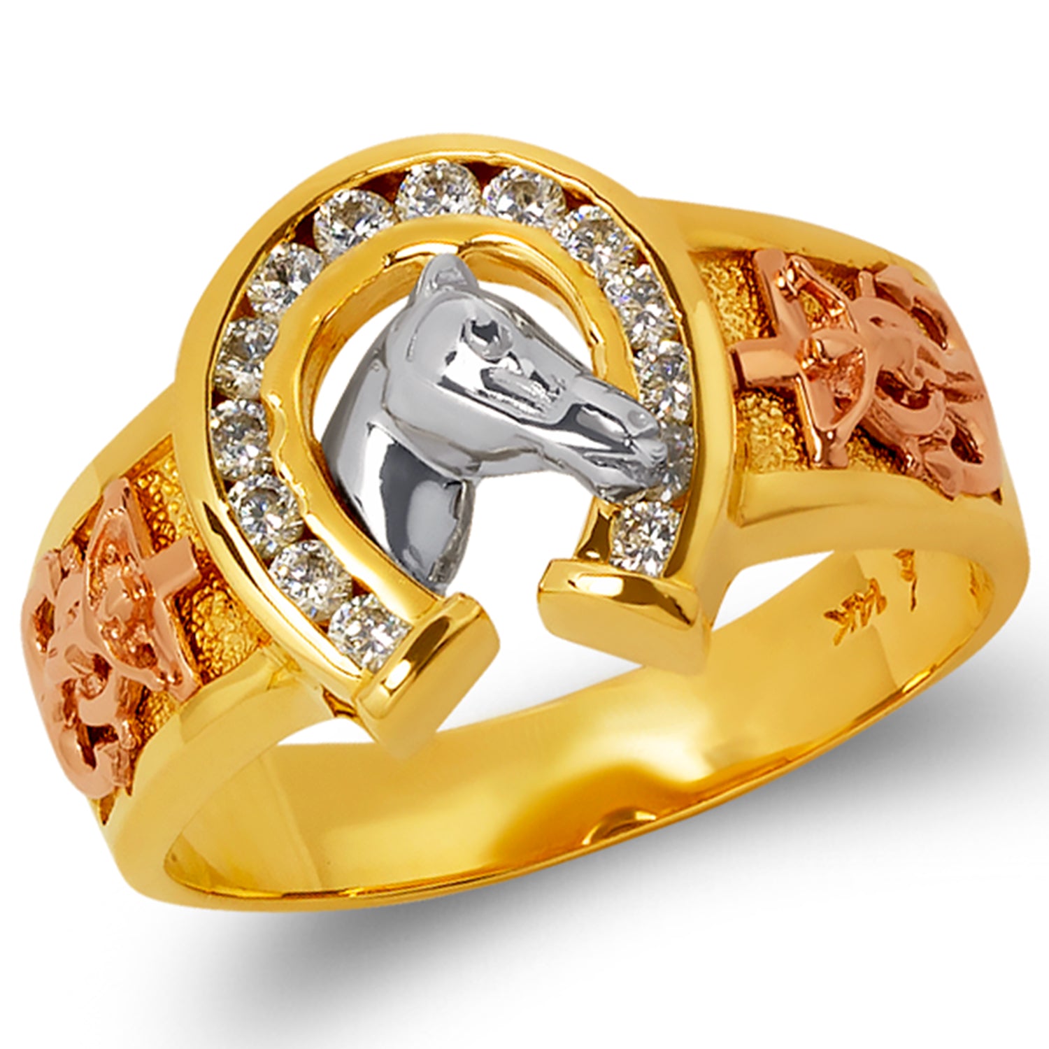 14K Gold CZ HorseShoe & Anchor Ring