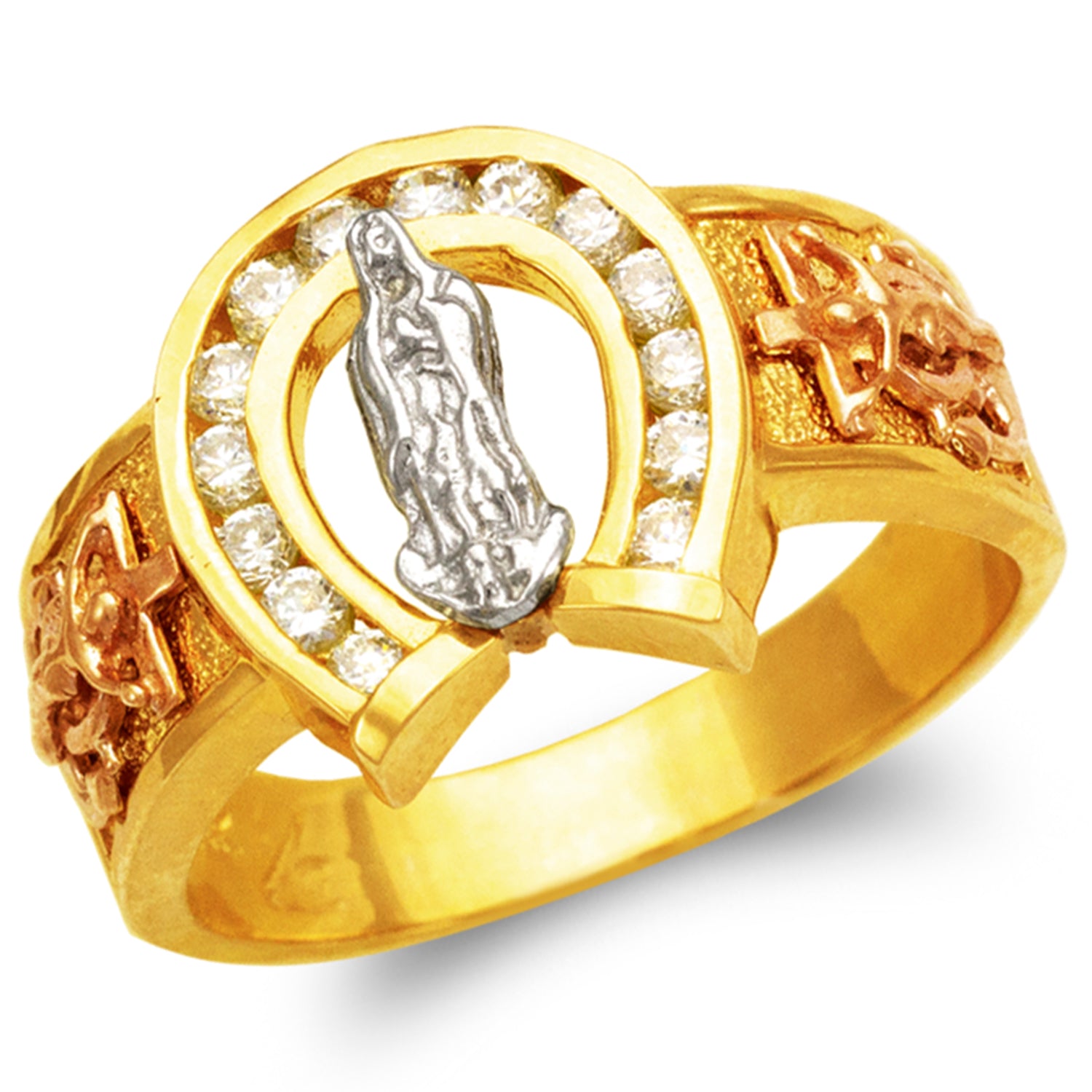 14K Gold CZ Guadalupe & Anchor Ring