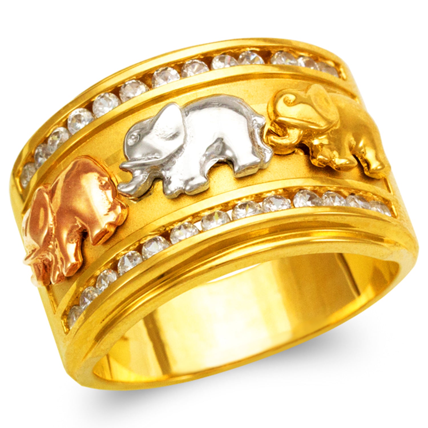 14K Gold CZ Elephant Ring