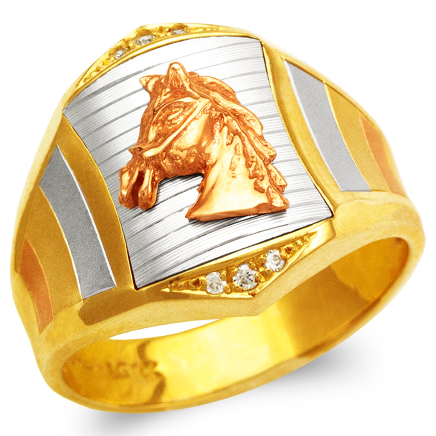14K Gold CZ Horse Ring