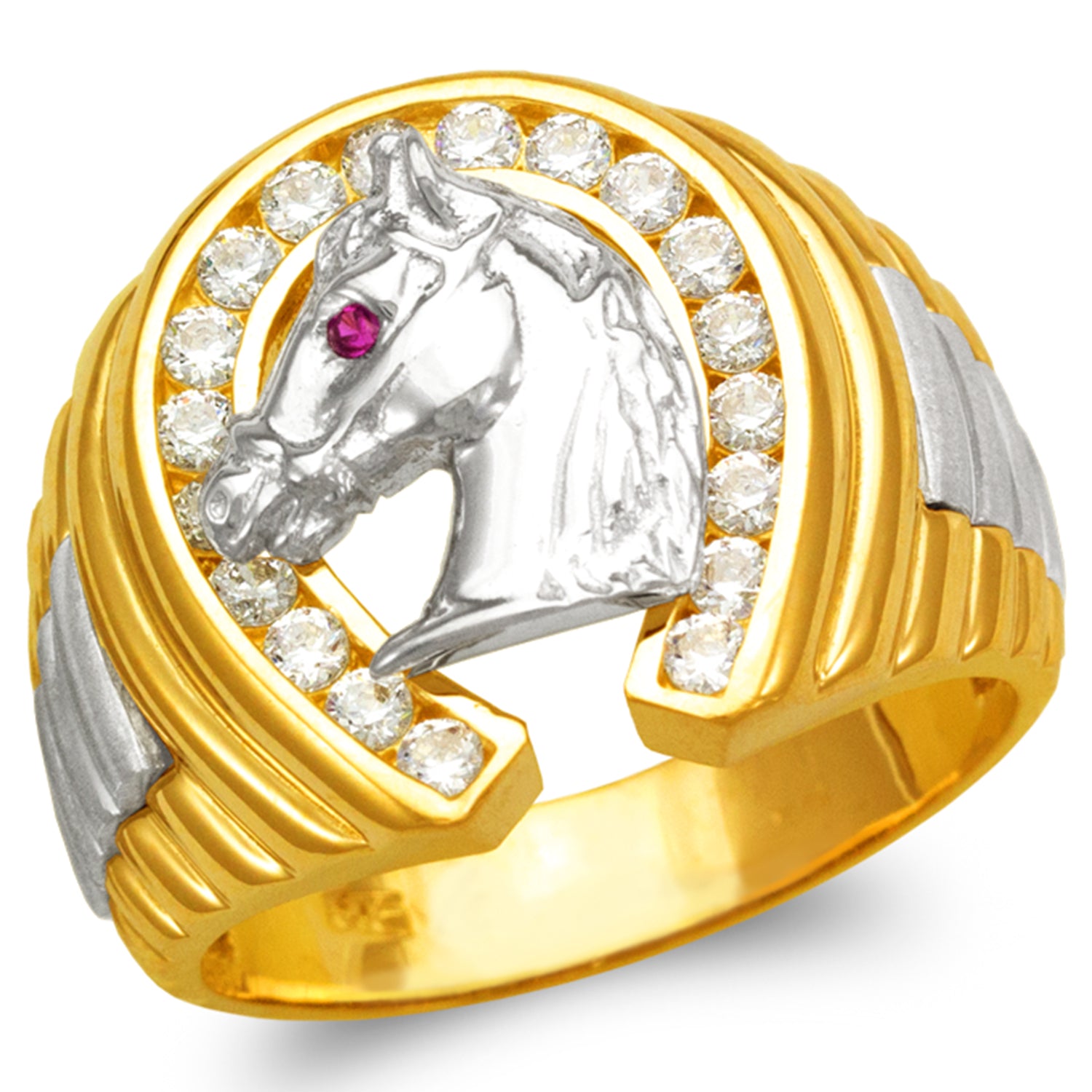 14K Gold Horse & Horseshoe Ring
