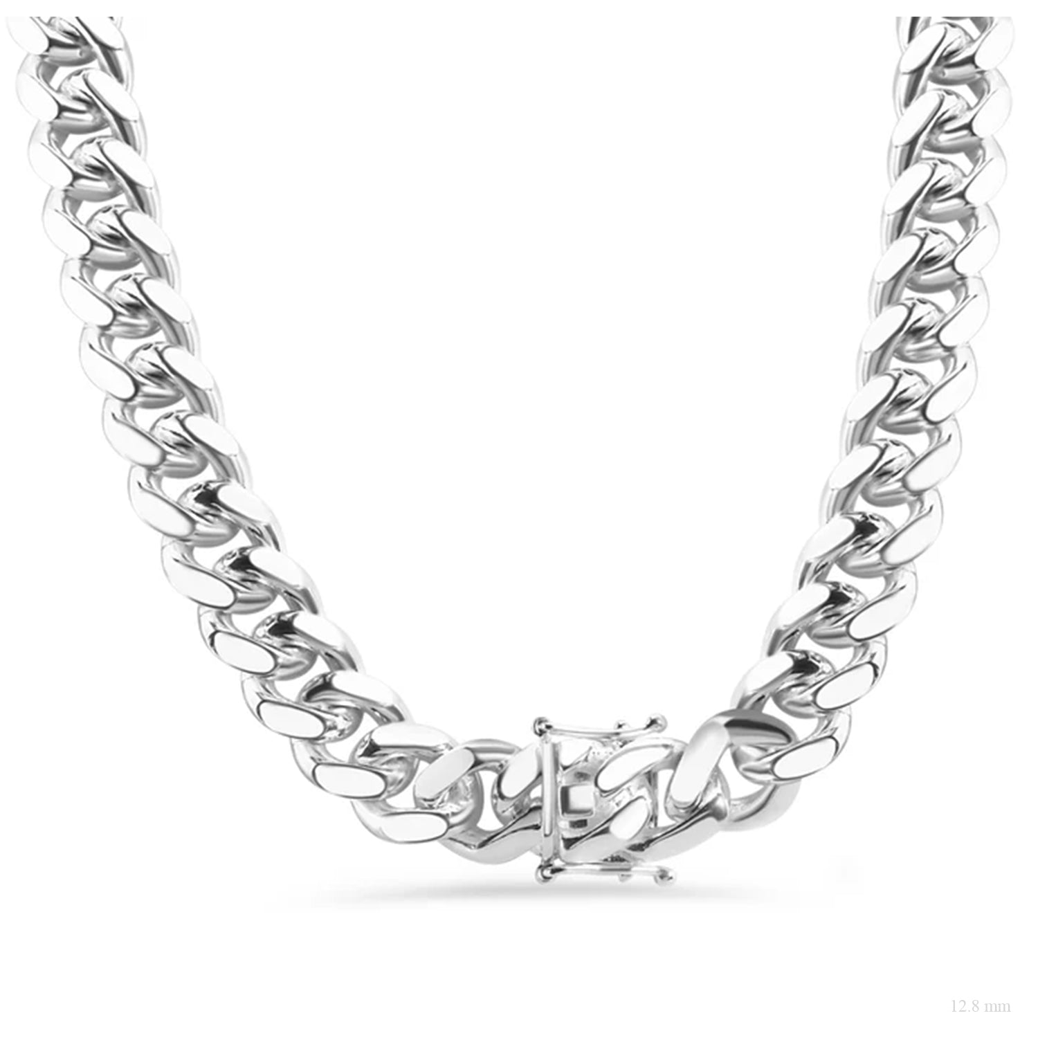 Sterling Silver 12.8 mm Miami Cuban Box Lock Chain