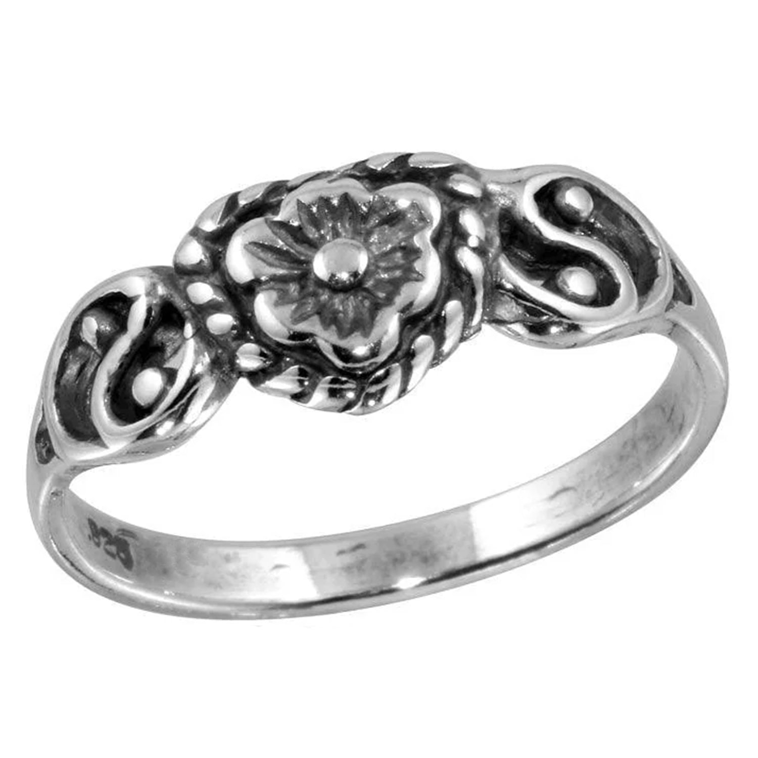 Sterling Silver Heart & Flower Ring