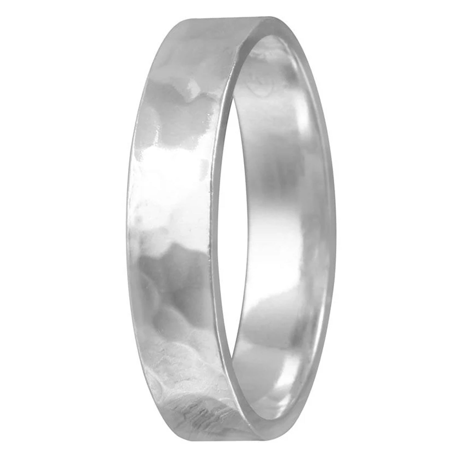 Sterling Silver 4 mm Hammered Flat Band Ring