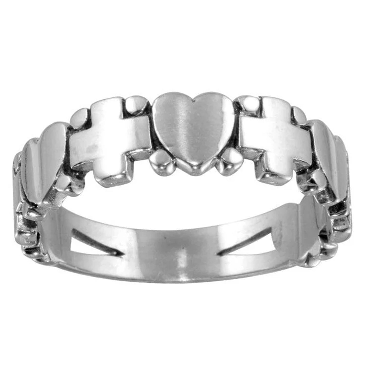 Sterling Silver Heart & Cross Ring