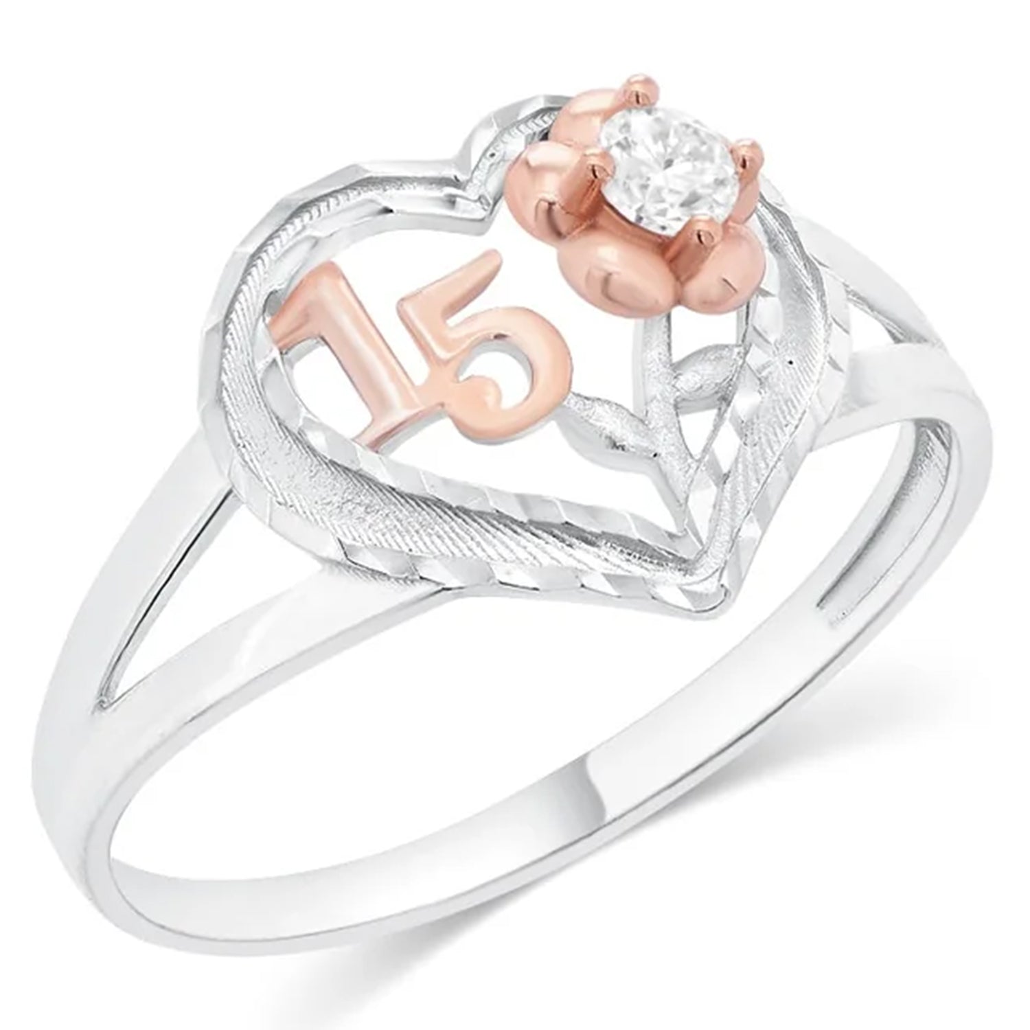 Sterling Silver CZ 15 Quincenera Ring