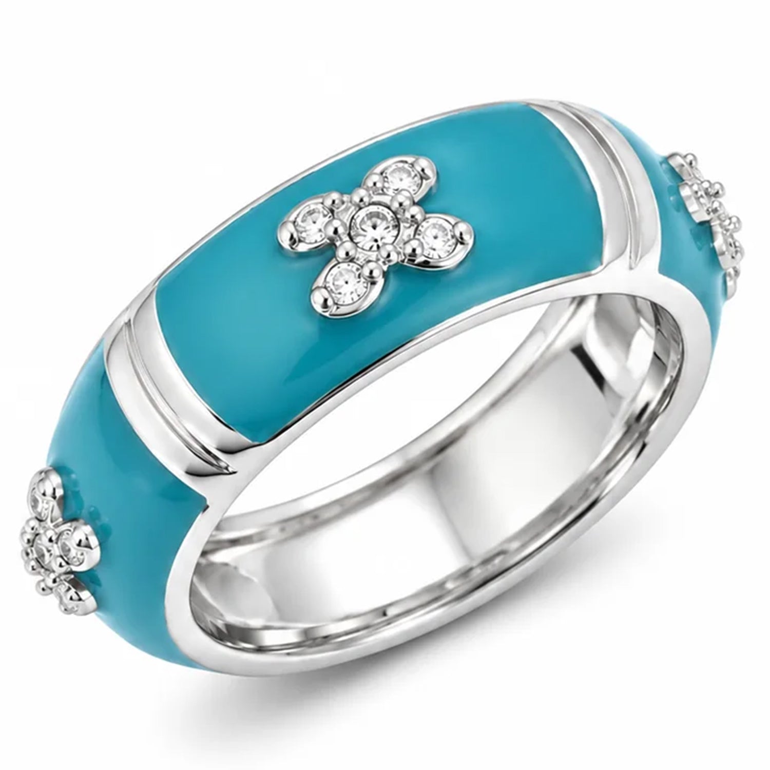 Sterling Silver CZ & Turquoise Enamel Ring
