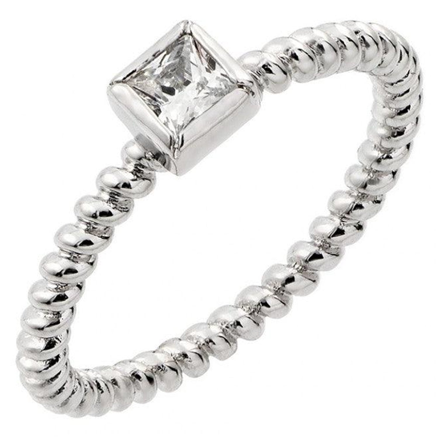 Sterling Silver Square CZ Bead Ring