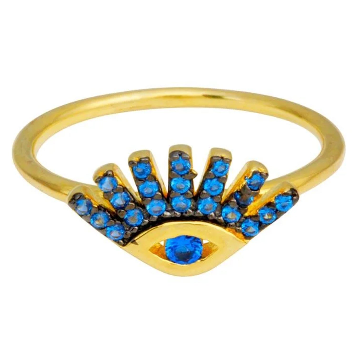 Sterling Silver Gold Plated Blue CZ Eye Ring