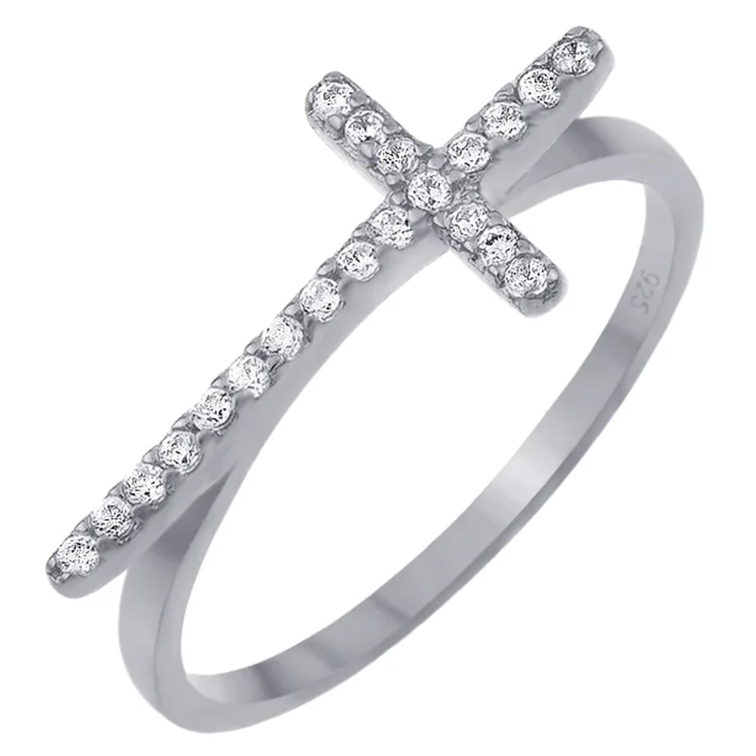 Sterling Silver CZ Cross Ring