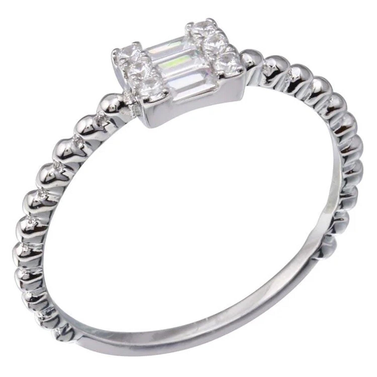 Sterling Silver CZ Bead Ring