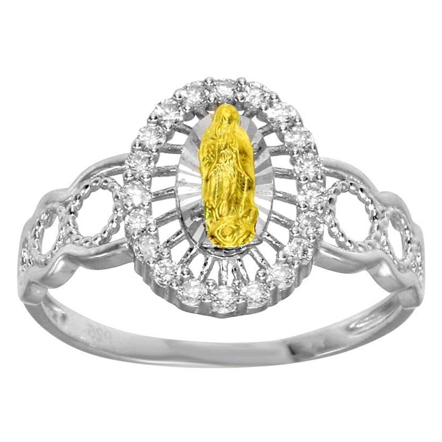 Sterling Silver Gold Plated CZ Guadalupe Ring